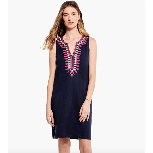 Nic+Zoe Womens Summer Retreat A-Line Sleeveless Embroidered Navy Dress Small - Picture 1 of 10